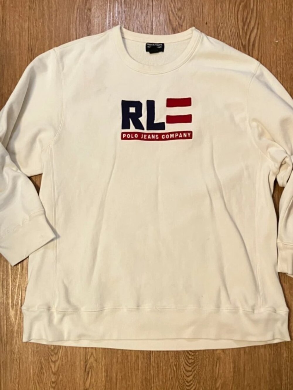 Vtg Polo Jeans Co Ralph Lauren Sweatshirt XL White RL Flag Logo 90s Spell Out